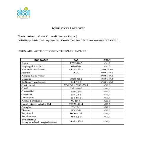 ACTİSOFT YÜZEY TEMİZLİK HAVLUSU