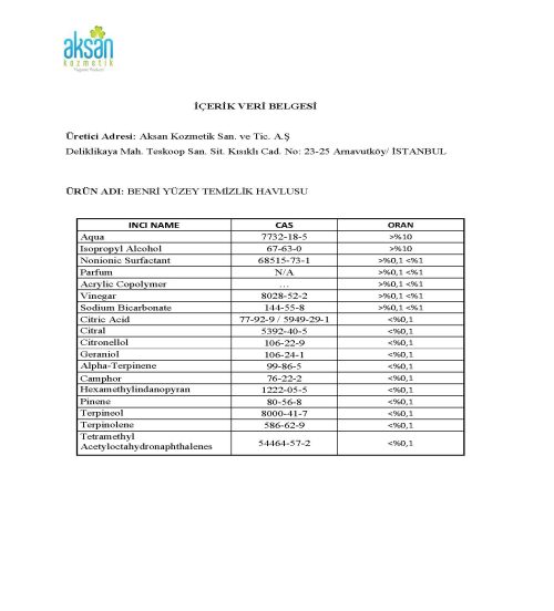 BENRİ YÜZEY TEMİZLİK HAVLUSU