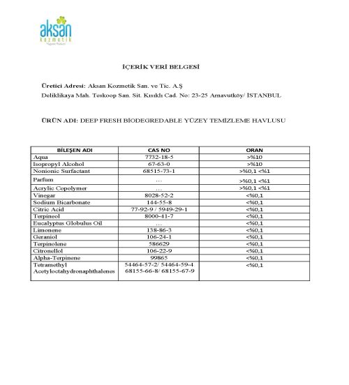 DEEPFESH BİODEGREDABLE YÜZEY TEMİZLİK HAVLUSU