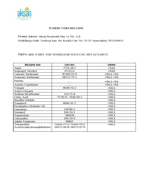 FAİRY YER TEMİZLEME HAVLUSU BEYAZ SABUN