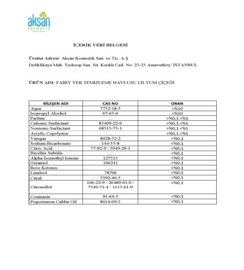 FAİRY YER TEMİZLEME HAVLUSU LİLYUM ÇİÇEĞİ