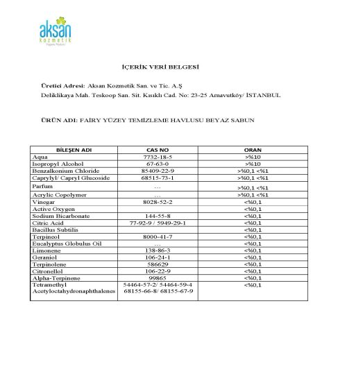 FAİRY YÜZEY TEMİZLEME HAVLUSU BEYAZ SABUN