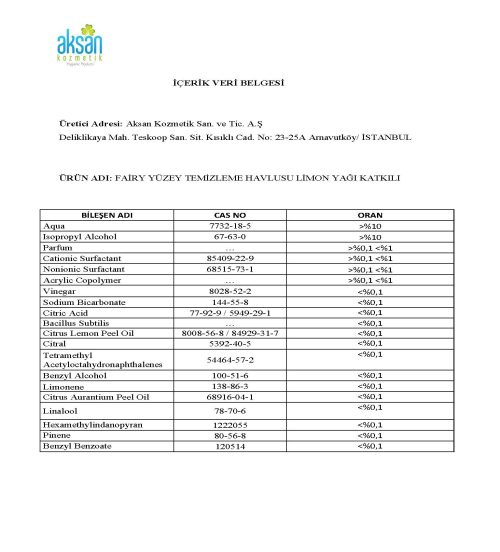 FAİRY YÜZEY TEMİZLEME HAVLUSU LİMON YAĞI KATKILI